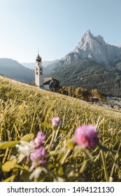 Church In Mountain Sunrise Italian Dolomites Stunning View Landscape Photo