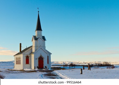 The Church Of Nesseby, Norway, One Of The Northernmost Of Europe