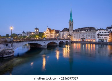 Münsterbrücke And Fraumünster Church At Night, Zurich (Zürich), Switzerland