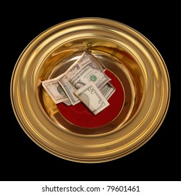 Church Offering Plate With Some Currency In It