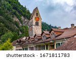 Church in Old City of Unterseen Interlaken, important tourist center in the Bernese Highlands, Switzerland