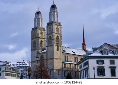 Church Grossmünster At The Old Town Of Zurich, Switzerland.