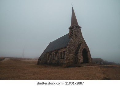Church on a Cliff. church in the morning mist. Old Abandoned Church in the Fog.  - Shutterstock ID 2193172887