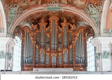 Church Organ of St. Gallen Cathedral in St. Gallen, Switzerland. 