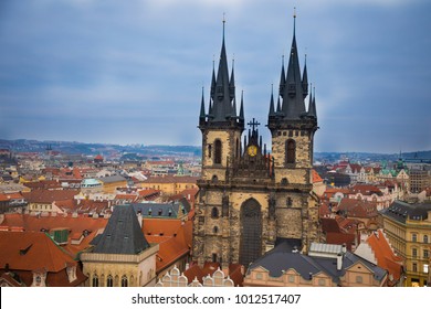 Church of Our Lady before Tyn on Old Town Square in Prague in evening time
