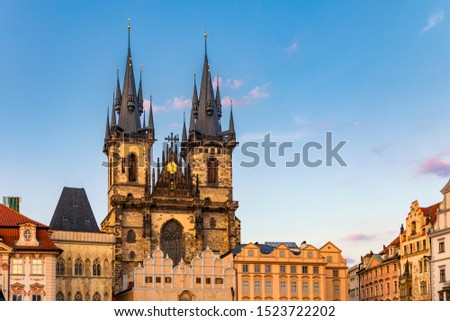 The Church of Our Lady before Tyn. The Old Town Square Prague Czech Republic. Famous Tyn Church on Old Town Square, Prague, Czech Republic.