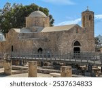 Church of Panayia Chrysopolitissa in Paphos, Cyprus. Near the column at which St. Paul the Apostle was scourged in Paphos, Cyprus. The platforms were made for the arrival of Pope Francis