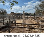 Church of Panayia Chrysopolitissa in Paphos, Cyprus. Near the column at which St. Paul the Apostle was scourged in Paphos, Cyprus. The platforms were made for the arrival of Pope Francis