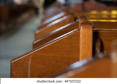 Church pews closeup - Shutterstock ID 497107222