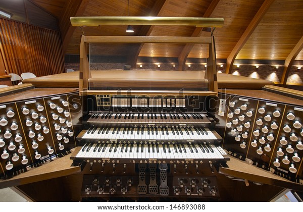 Church Pipe Organ Keyboards Pedalboard and\
Control Buttons