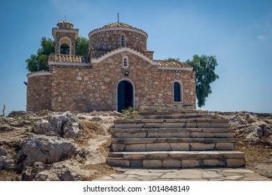 Church Of Profitis Elias Sits On A Rock Plinth, High Above The Sea In Protaras, Cyprus.