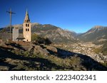 The church of Puy Saint Pierre, a perched village overlooking the city of Briancon, Hautes Alpes (French Southern Alps), France