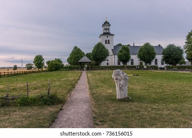 The Church Of Rok, Near Rok Runestone, In The Countryside At Sunset, Sweden