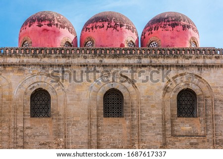 The Church of San Cataldo with its 3 red domes in the old town of Palermo, Sicily