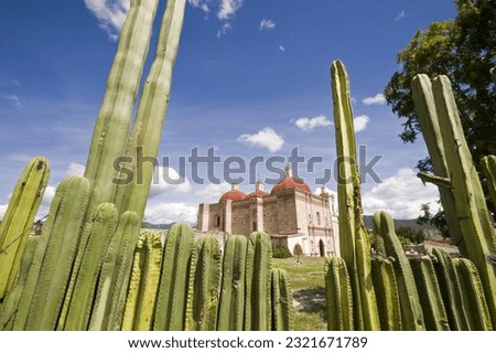 Church of San Pablo among cactus. Mitla.Oaxaca .Mexico.
