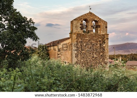 Church of San Pedro in Alquite, red village of the Riaza province of Segovia. XII century (Spain)