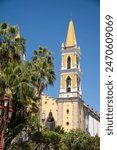 Church with a spire on the main square in Mazatlan, Mexico