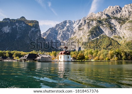 Church of St. Bartholomew on Lake Konigsee, St. Bartholomew church on Konigssee, known as Germany's deepest and cleanest lake, located in the extreme southeast Berchtesgadener