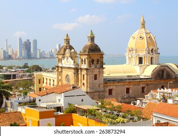 Church of St Peter Claver and bocagrande in Cartagena, Colombia - Shutterstock ID 263873294