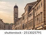 Church of St Saviour and bell tower of the Franciscan friary situated at the Stradun, the main street of Old town near Pile gate in Dubrovnik, Croatia