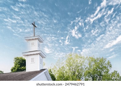 A church with steeple and cross in foreground - Powered by Shutterstock