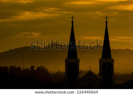 Church Steeple Silhouette At Sunset