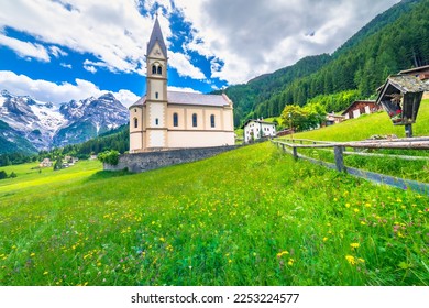 Church and Stilfs village in Idyllic Passo dello Stelvio, South Tyrol alps