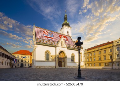 Church of St.Mark in St.Mark's square in upper town in Zagreb called Gornij Grad - historical part of Zagreb with middle age houses and churches.