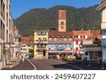 Church and traditional houses in Old City of Unterseen Interlaken, Switzerland