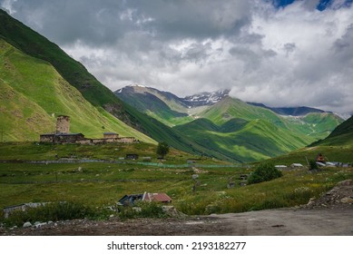 Church Of Ushguli And Shkhara Mountain Behind