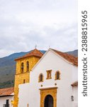 Church in Villa de Leyva, Boyacá, Colombia with a red tile roof and a bell tower