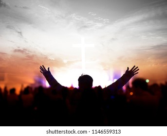 Church Worship Conceptsilhouette Christian Prayers Raising Stock Photo ...