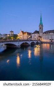 Münsterbrücke And Fraumünster Church In Zurich (Zürich), Switzerland