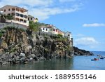 Churchills Hotel on cliff at Camara de Lobos on island of Madiera, City by the ocean on the island of Madeira in Portugal