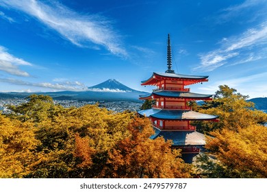 Chureito pagoda and Fuji mountain in autumn, Japan. - Powered by Shutterstock