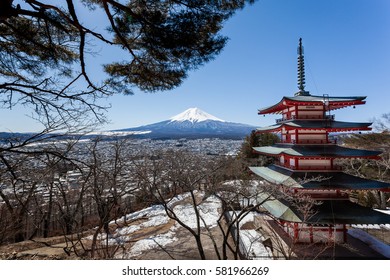 Chureito Pagoda with Mount Fuji in Background.