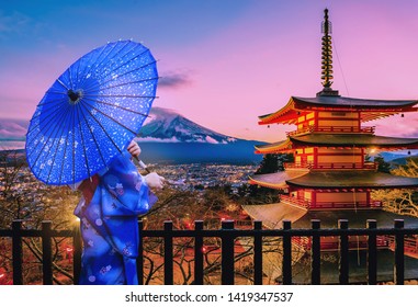 Chureito Pagoda And Mt. Fuji At Night