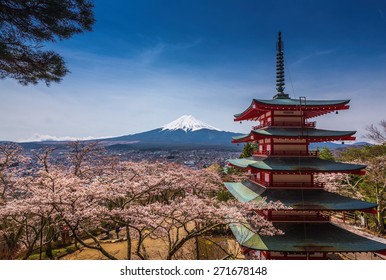 Chureito Pagoda with sakura & Beautiful Mt.fuji View - Shutterstock ID 271678148