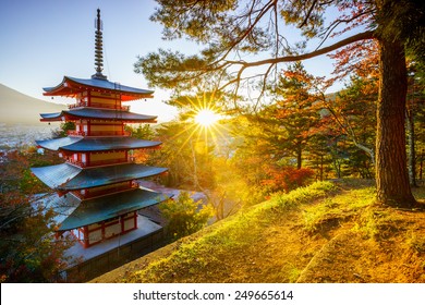 Chureito Pagoda With Sun Flare, Fujiyoshida, Japan