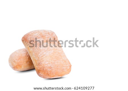 Ciabatta bread rolls isolated on white. Copy space

