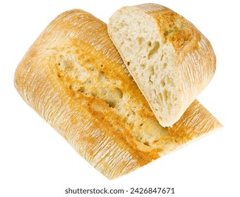 Ciabatta rustic bread isolated on a white background. Top view.