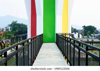 Cianjur West Java Indonesia (November 11 2020): Straight Bridge Stuck To A Tower
