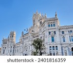 Cibeles Palace, former Communications Palace, is the seat of Madrid City Council. Town Hall building in Cibeles square. Madrid, Spain, Europe. December 2023