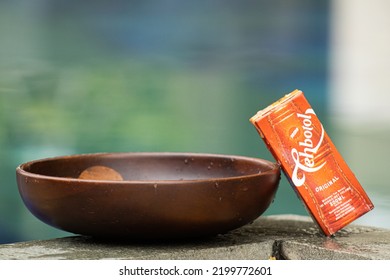 Cibubur, Indonesia, September 9, 2022 : Tea Box Sosro Placed In A Wooden Container