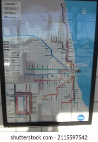 CICERO, IL, USA - SEPTEMBER 26 2013: Chicago Transit Authority CTA Map On The Wall At 54th Ave-Cermak CTA Pink Line Station, Showing Your Locaiton.