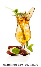 Cider Cocktail Garnished With A Apple On White Background