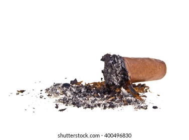 Cigar With Ash Isolated On A White Background