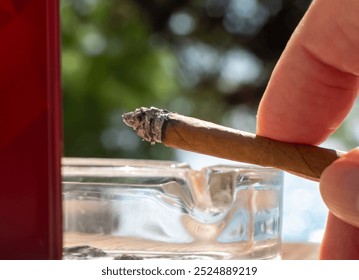 Cigar in hand close-up on blurred background - Powered by Shutterstock