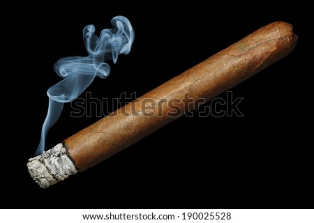  cigar with smoke isolated on black background
