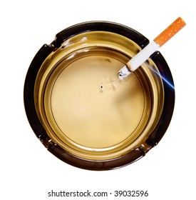 Cigarette In Ash Tray. Top View